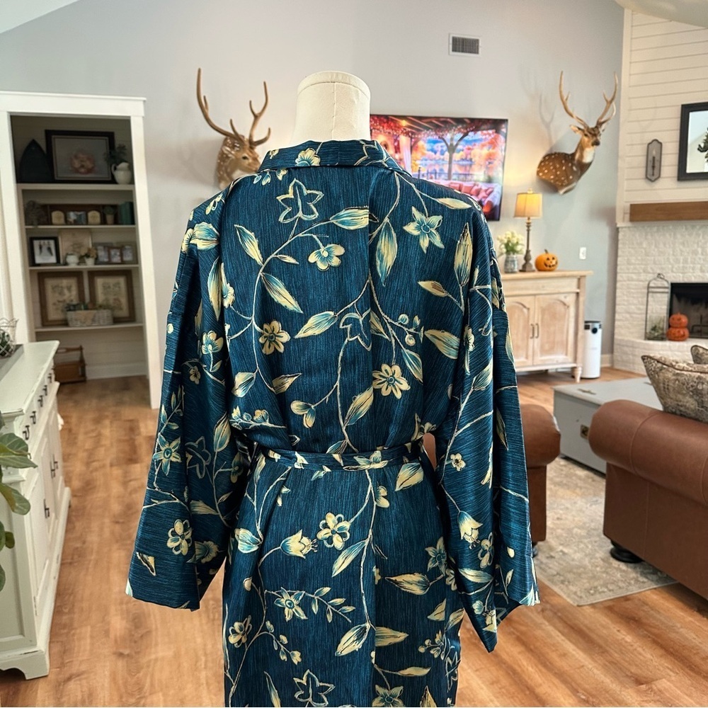 Vintage Y2K Blue Wrap Floral Soft Robe Matching Nightgown Intimates Pajama Set - Picture 6 of 11